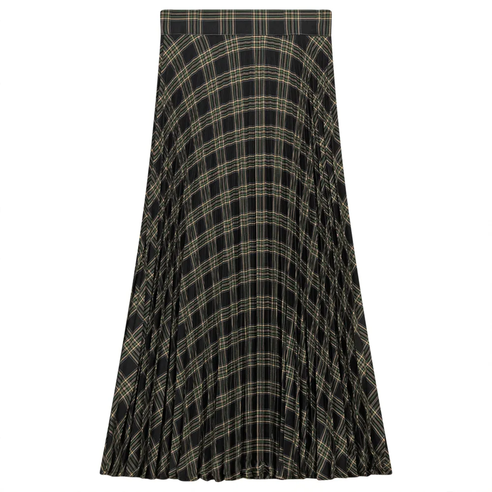 Accordian Pleated Midi Plaid Skirt