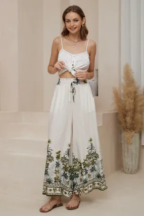 Charli Pants - Paper Bag High Waisted Wide Leg Pants in Nessa Print