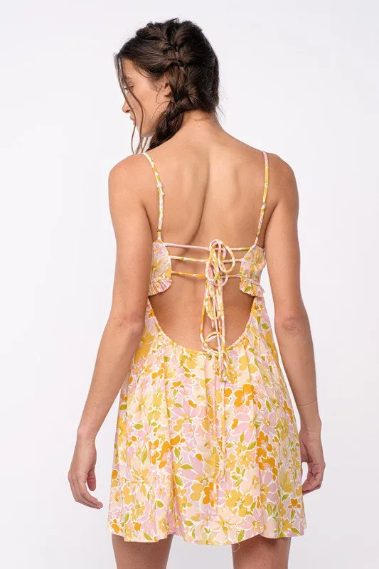 Drew Peach Floral Babydoll Cami Mini Dress
