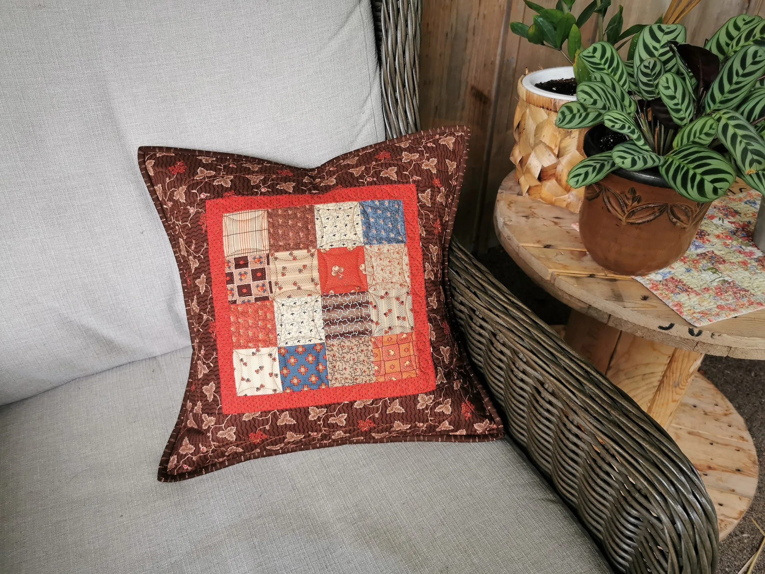 Rustic Quilted Pillow | Civil War Patchwork Sofa Pillow | 16 inch square Throw Pillow