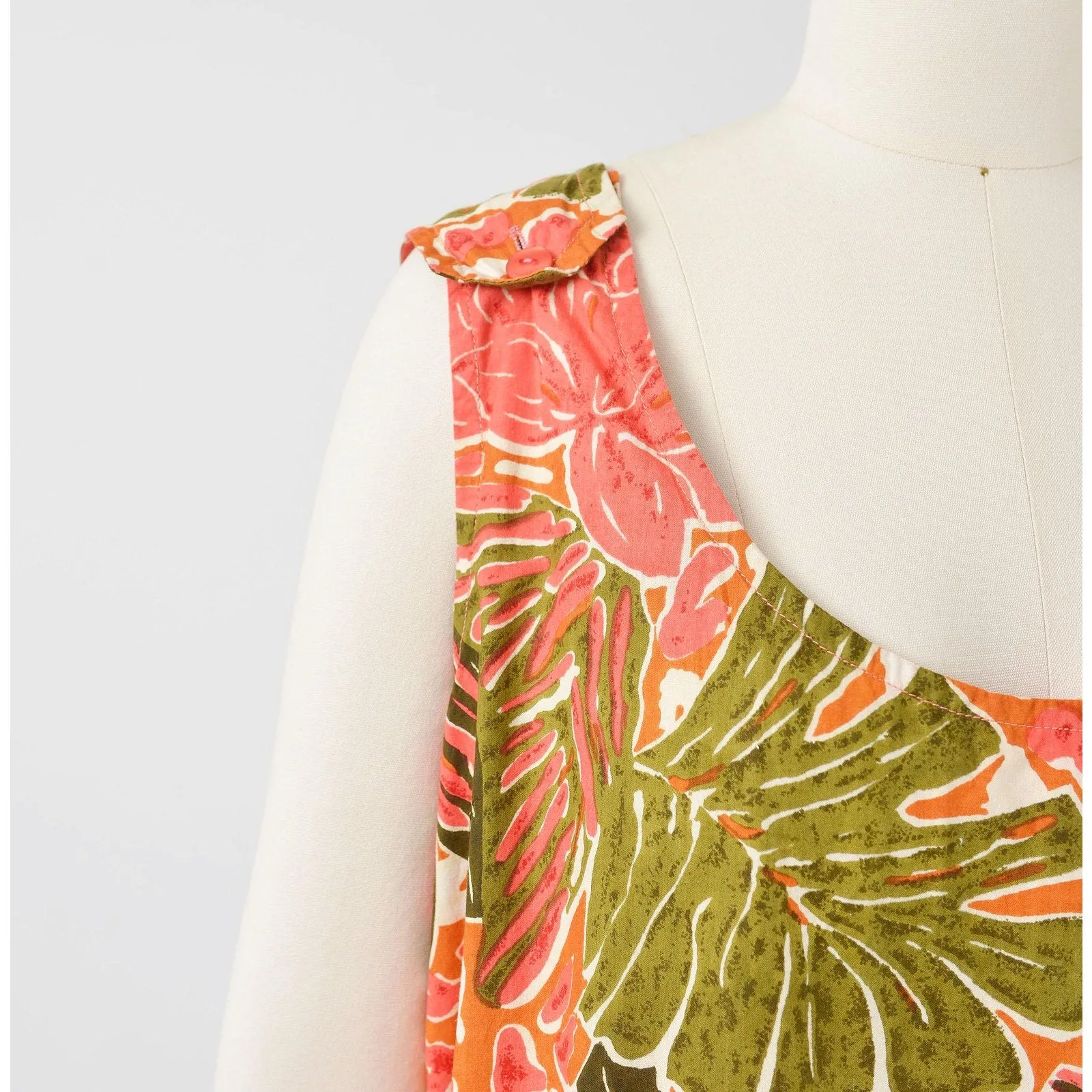 Vintage 90s Plus Size Tropical Leaf Print Drop Waist Sundress with Pockets XXL